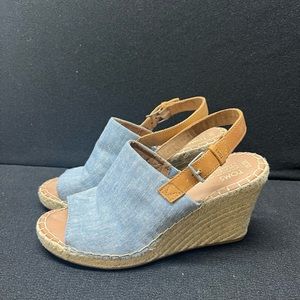 Toms Women’s Denim Open Toe Espadrille Wedge Heel Size 10 W *** See details***